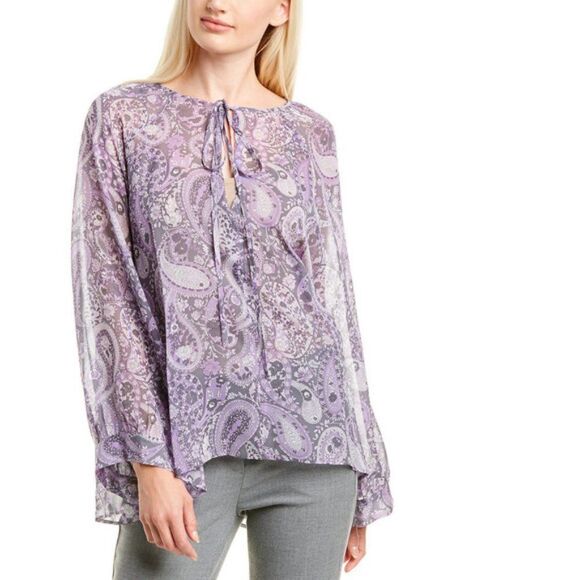Nili Lotan Acadia Paisley Silk Blouse size Medium in Purple-  NEW - Picture 1 of 11